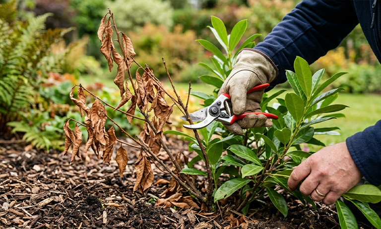 beschadigde delen laurier snoeien