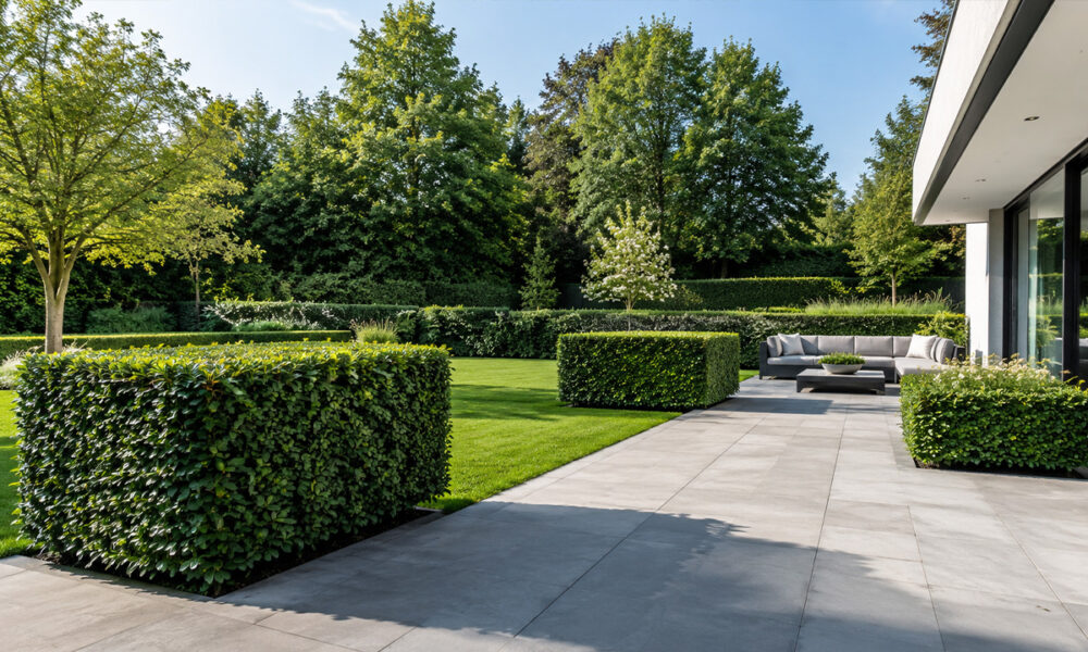 Laurierspecialist laurierblokken in moderne tuin